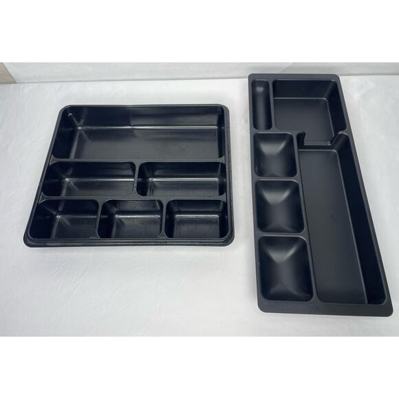 2 Black Desk Drawer Organizers, 6-Comp, Office or Makeup Holders - Used - Picture 2 of 6